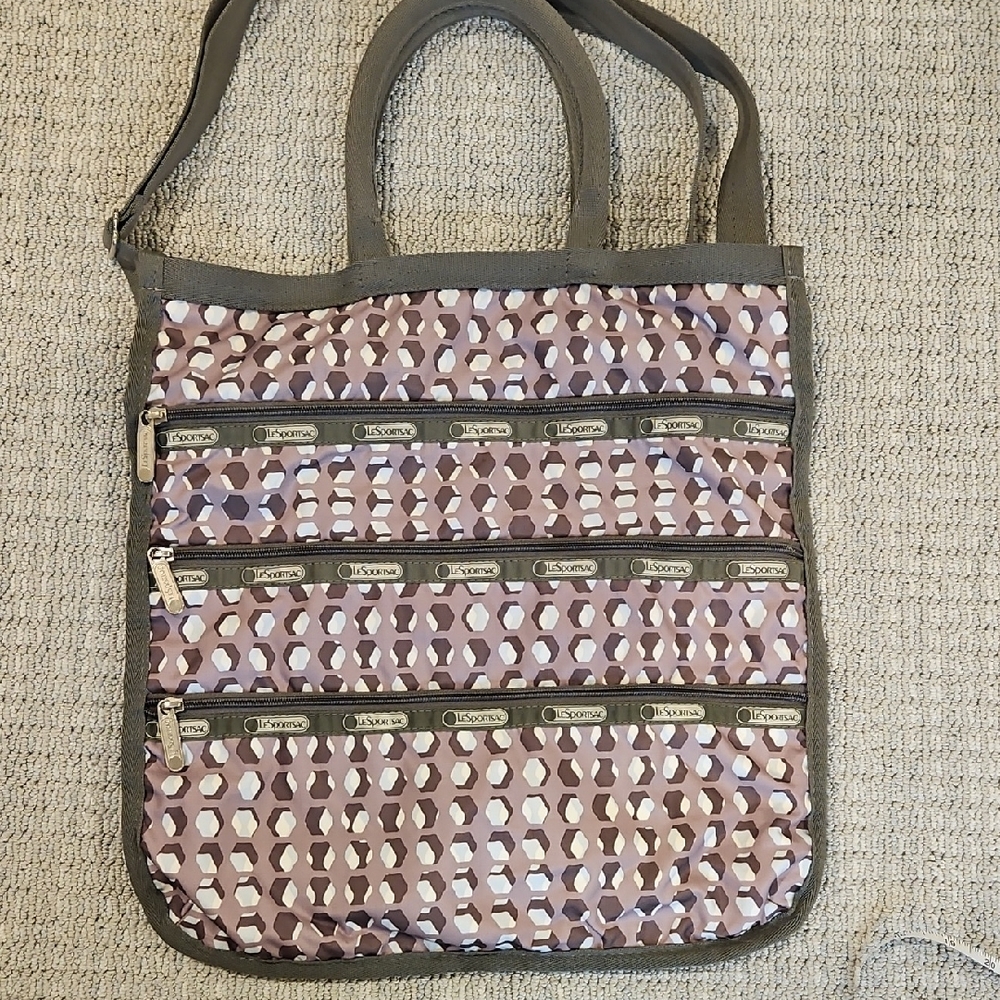 LeSportsac Tote Brown Gray Geometric